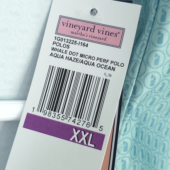 Vineyard Vines Performance Men's XXL Golf Shirt‎ Polo Micro Whale AOP Aqua NWT - Picture 6 of 11